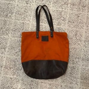 Rift orange canvas and brown leather tote bag